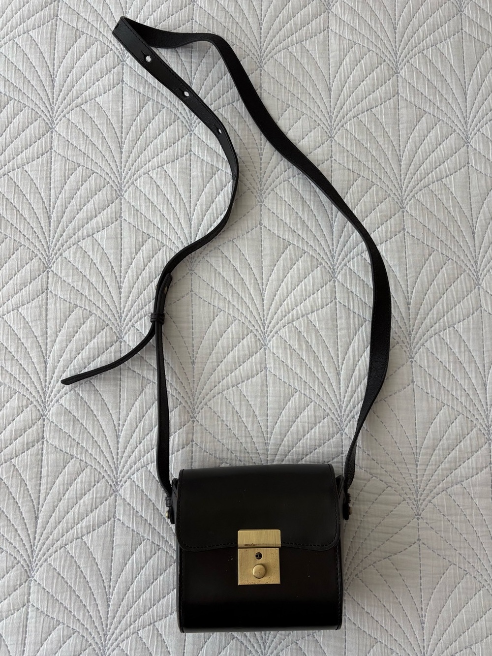 Kelsi Dagger Black Leather Crossbody with Gold Hardware